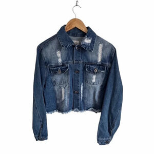 Love Tree Denim Distressed Cropped Jacket 100% Cotton